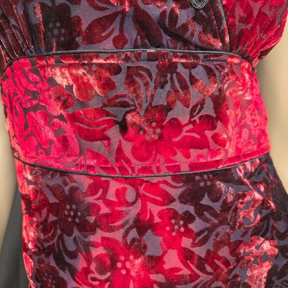 Vintage 90s Red Flocked Velvet Burnout Asian Style Top Size S Gothic Whimsigoth - Picture 4 of 14